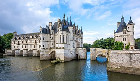 Chateau of Chenonceau with river Cher